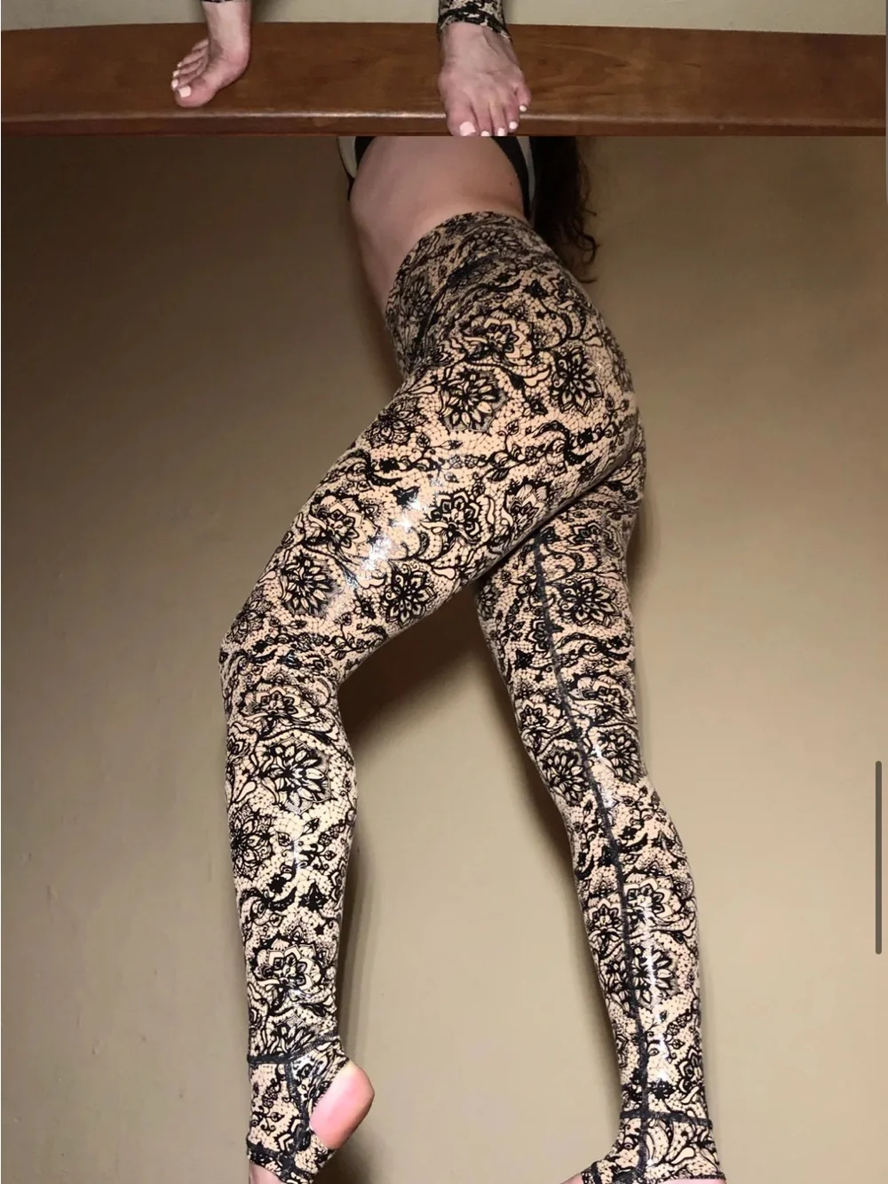 ACTIVE ALIXIR Blair Nude Lace-Pattern Grip Leggings